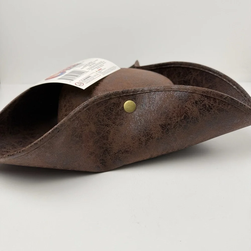 Nicky Brigs Novelties Pirate Hat Brown Tricorne Faux Leather Colonial Costume